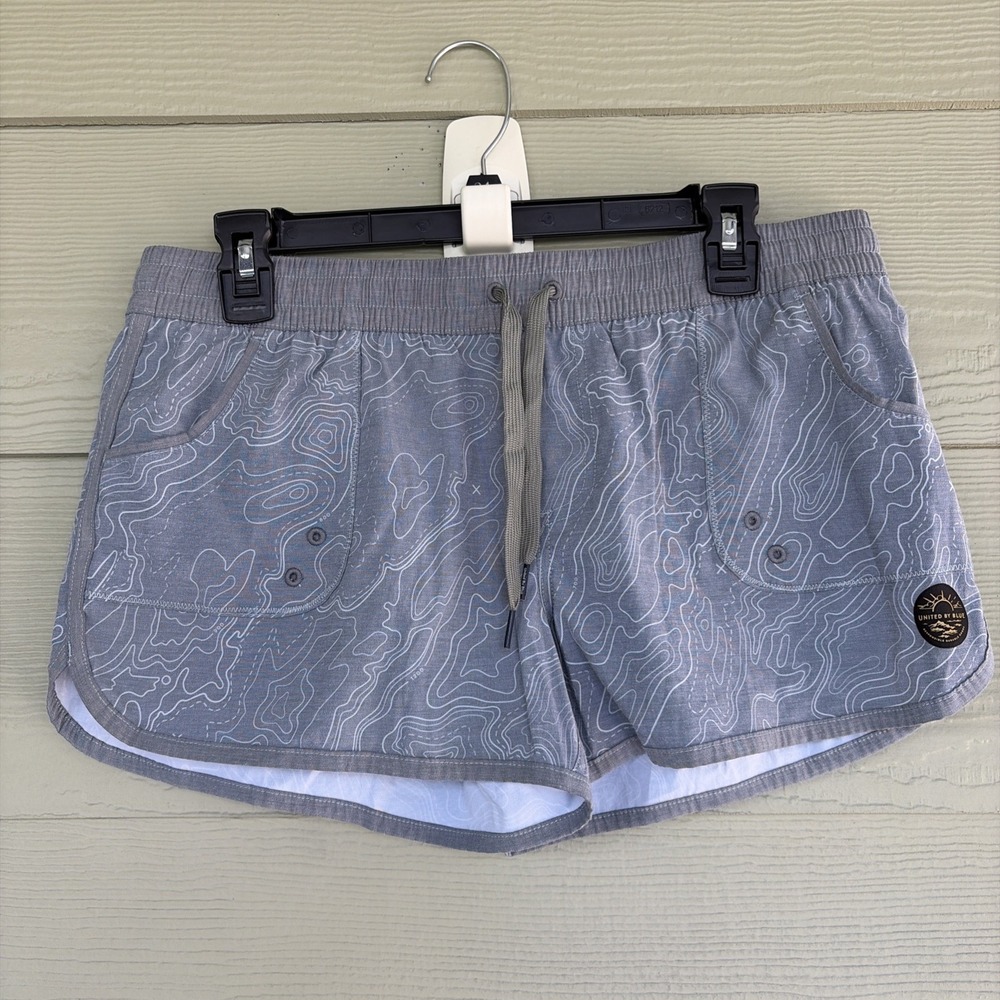 United by Blue Topography Print Drawstring Water River Swim Casual Shorts Medium